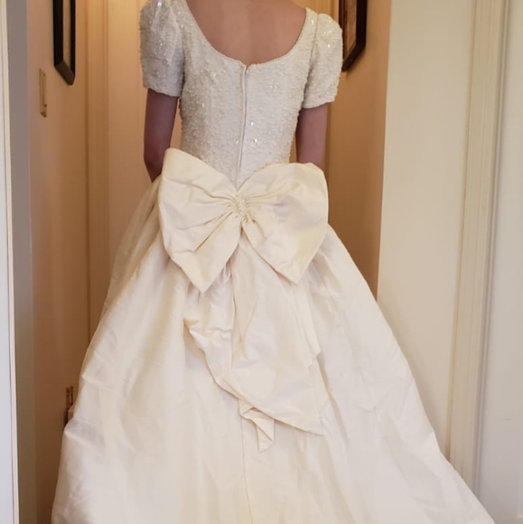 Vintage 90s Mori Lee Silk Wedding Dress - Picture 5 of 16